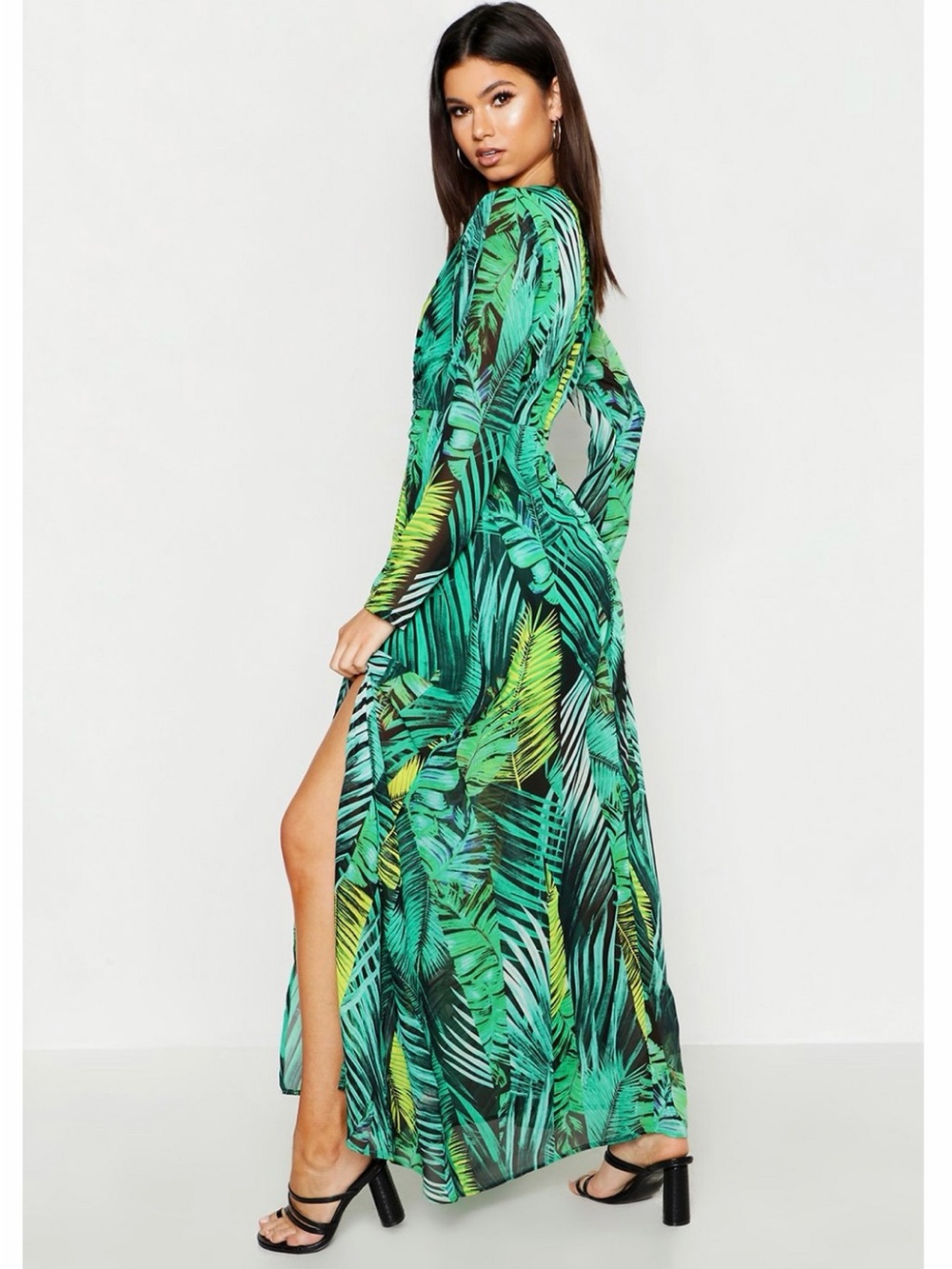 Boohoo Green Tropical Leaf Print Maxi Dress - Picture 7 of 7